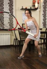Sexy Candice plays with her giant tennis racket MILF Porn Pics